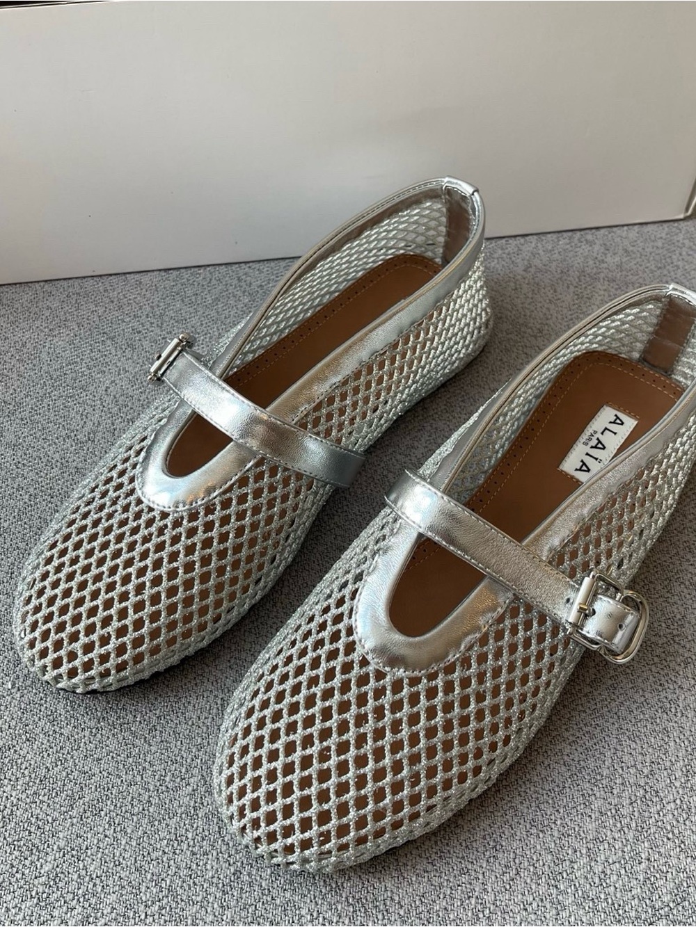 Alaia Silver Mesh Mary Jane Flats with Buckle - Picture 2 of 8